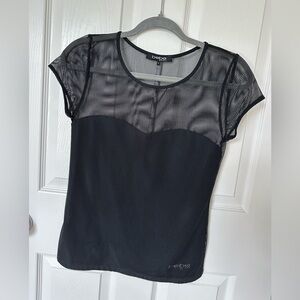 Bebe Black Sheer Cap Sleeve Blouse